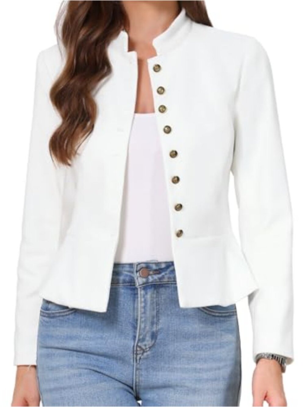 Cropped Blazer Business Casual Fitted Suit Jacket Stand Collar Long Sleeve